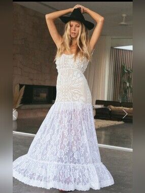 Chasing Unicorns Somebody to Love Crochet Lace Gown NWT Small Boho Wedding Festi